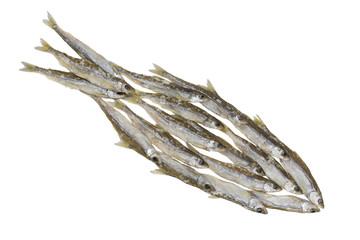 Dried salted sprat(smelt) laid out in the form of  big fish.