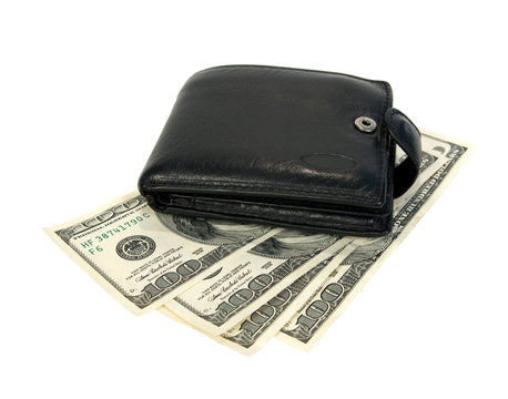Purse and money. Isolated on white background.