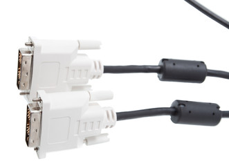 Close-up of a white monitor dvi connectors isolated