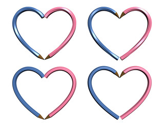 two color pen in heart shape isolated