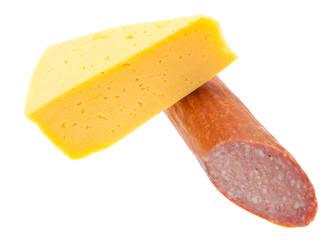 Cheese and salami isolated on white