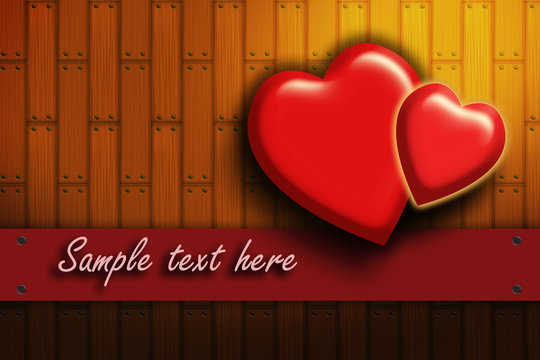 Two hearts on the wood background