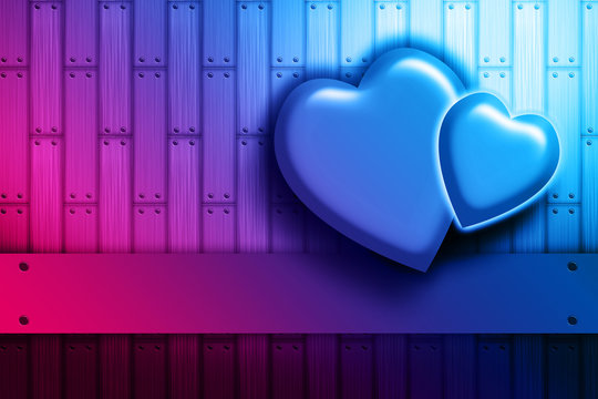 Two hearts on the wood background