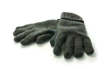 Pair of wool gloves on white background