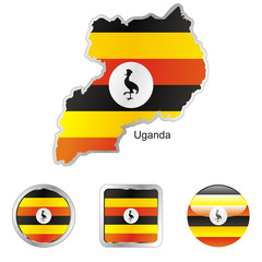 vector flag of uganda in map and web buttons shapes