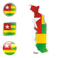 vector flag of togo in map and web buttons shapes