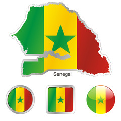 vector flag of senegal in map and web buttons shapes