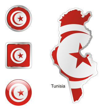 vector flag of tunisia in map and web buttons shapes