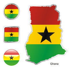 vector flag of ghana in map and web buttons shapes