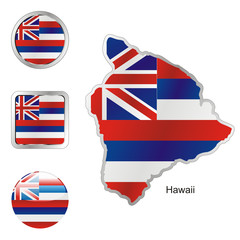 vector flag of hawaii in map and web buttons shapes