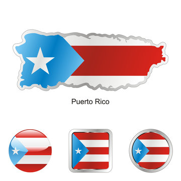 vector flag of puerto rico in map and web buttons shapes