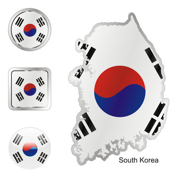vector flag of south korea in map and web buttons shapes