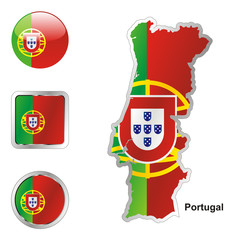 vector flag of portugal in map and web buttons shapes
