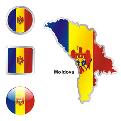vector flag of moldova in map and web buttons shapes
