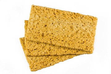 Crispy rye bread on a white background