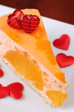 Valentine's dessert with peaches and tangerines