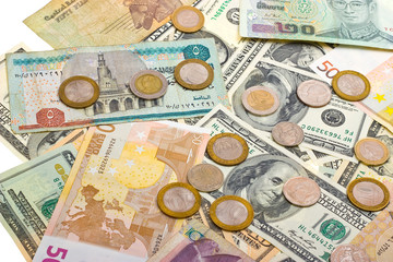 Collection of various money to background