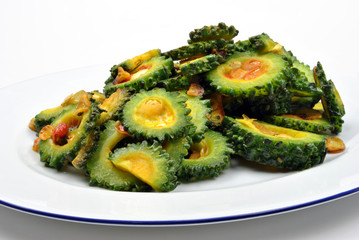 fresh organic karela salad on a plate