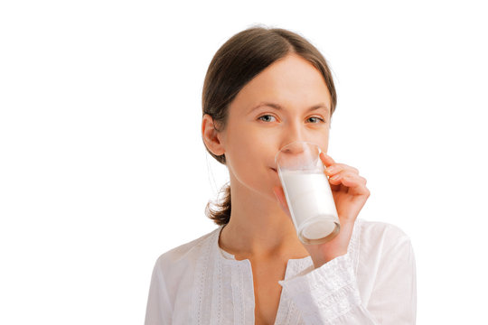 Portrait Of Woman Drinking Milk