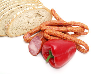 sausage with bread and vegetables