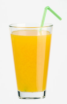 Glass of juice with a straw