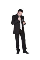 Obraz premium Businessman celebrating with a glass of drink