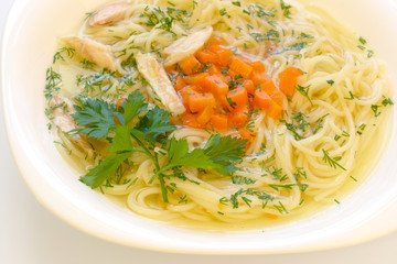 Chicken soup with spaghetti