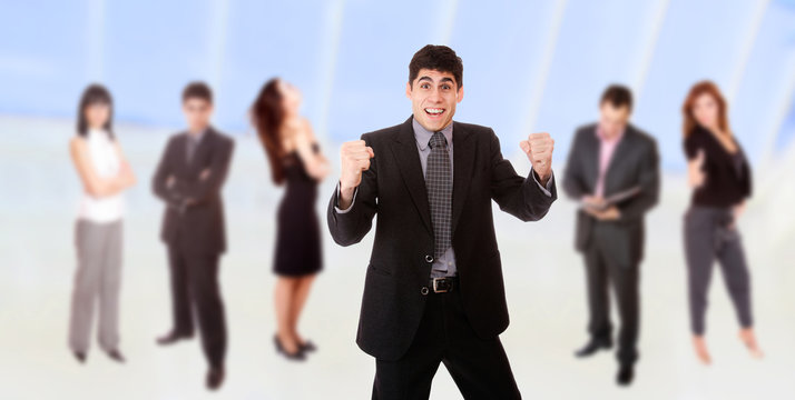 business man leading a team in the office
