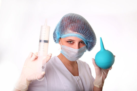 Nurse with two clysters