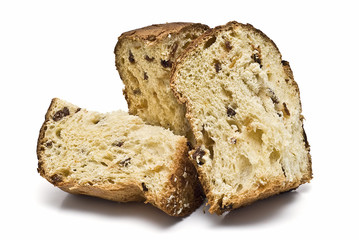 Tres trozos de panetone.