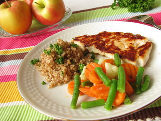 Dinkel mit Gemüse und Putenschnitzel