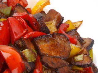Chinese Paqin meat dish with sweet pepper