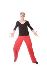 modern style dancer posing behind studio background