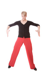 modern style dancer posing behind studio background