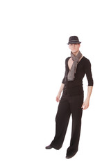 modern style dancer posing behind studio background