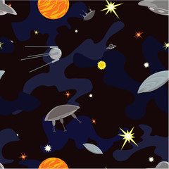 UFO in the space.Vector seamless textures.