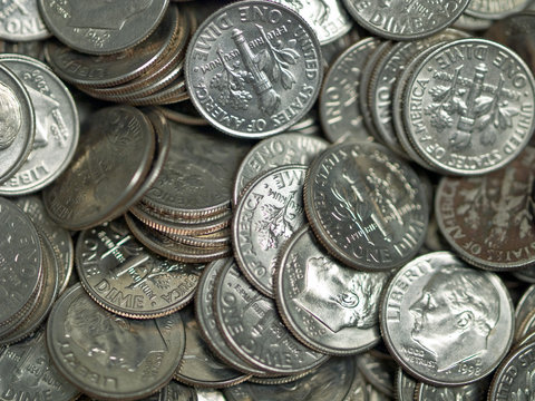 Pile of United States Coins Silver Dimes