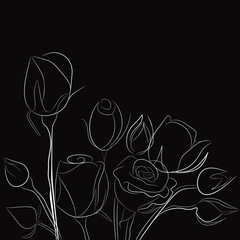 Fond noir avec des roses blanches