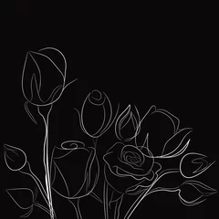 Papier Peint photo Fleurs noir et blanc Fond noir avec des roses blanches