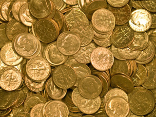 Pile of United States Coins Goldtone Dimes