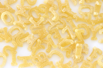 Pasta noodles in alphabet shapes