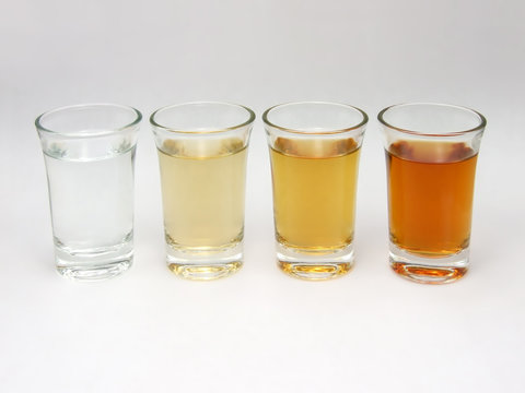 Four shots of several types of vodka (brandy)