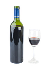 isolated red wine and bottle