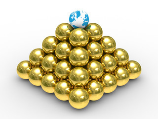Pyramid from spheres on white background. 3D image