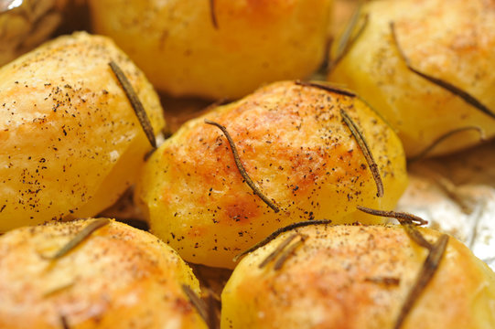 potatoes backed in foil with olive oil and rosemary