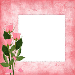 Valentines day card with rose on the abstract blue background