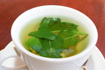 Close up of green tea with mint