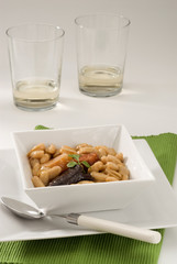 Spanish Cuisine. Asturian ham and beans.