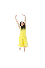 Young happy woman jumping.