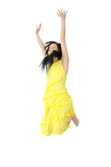 Young happy woman jumping.